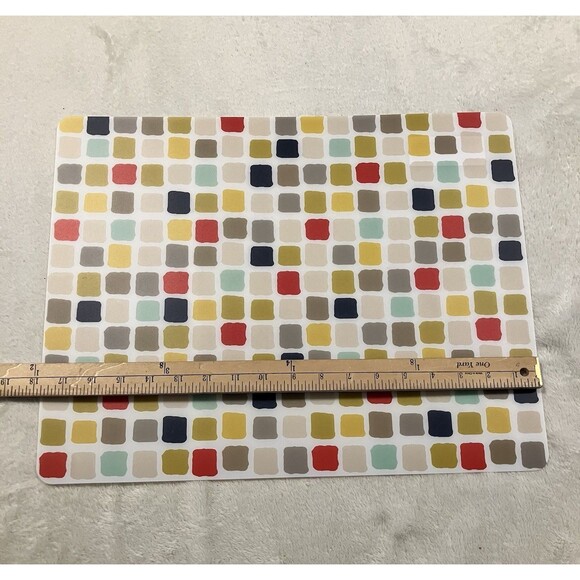 NOS Placemat 6pk Multi Color Square Polka Dot Grid Bright Kitchen Table Settings - Picture 4 of 5